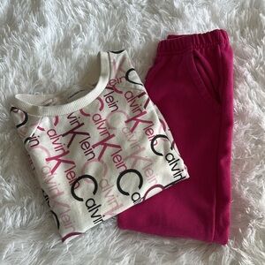 🎀 2pc Calvin Klein Logo Sweatshirt and Pink Joggers Set Size 5